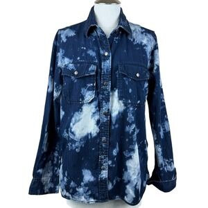 CURRENT ELLIOTT‎ Womens Denim Tie Dye Long Sleeve Button Up Shirt Size 2/ Medium